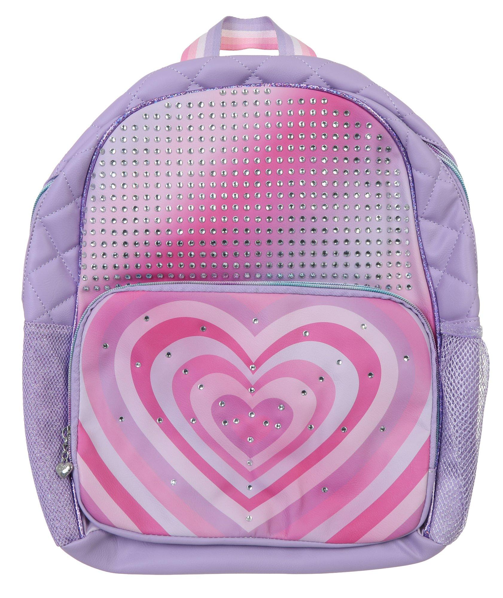 Quilted Heart Rays Rhinestone Backpack - Purple