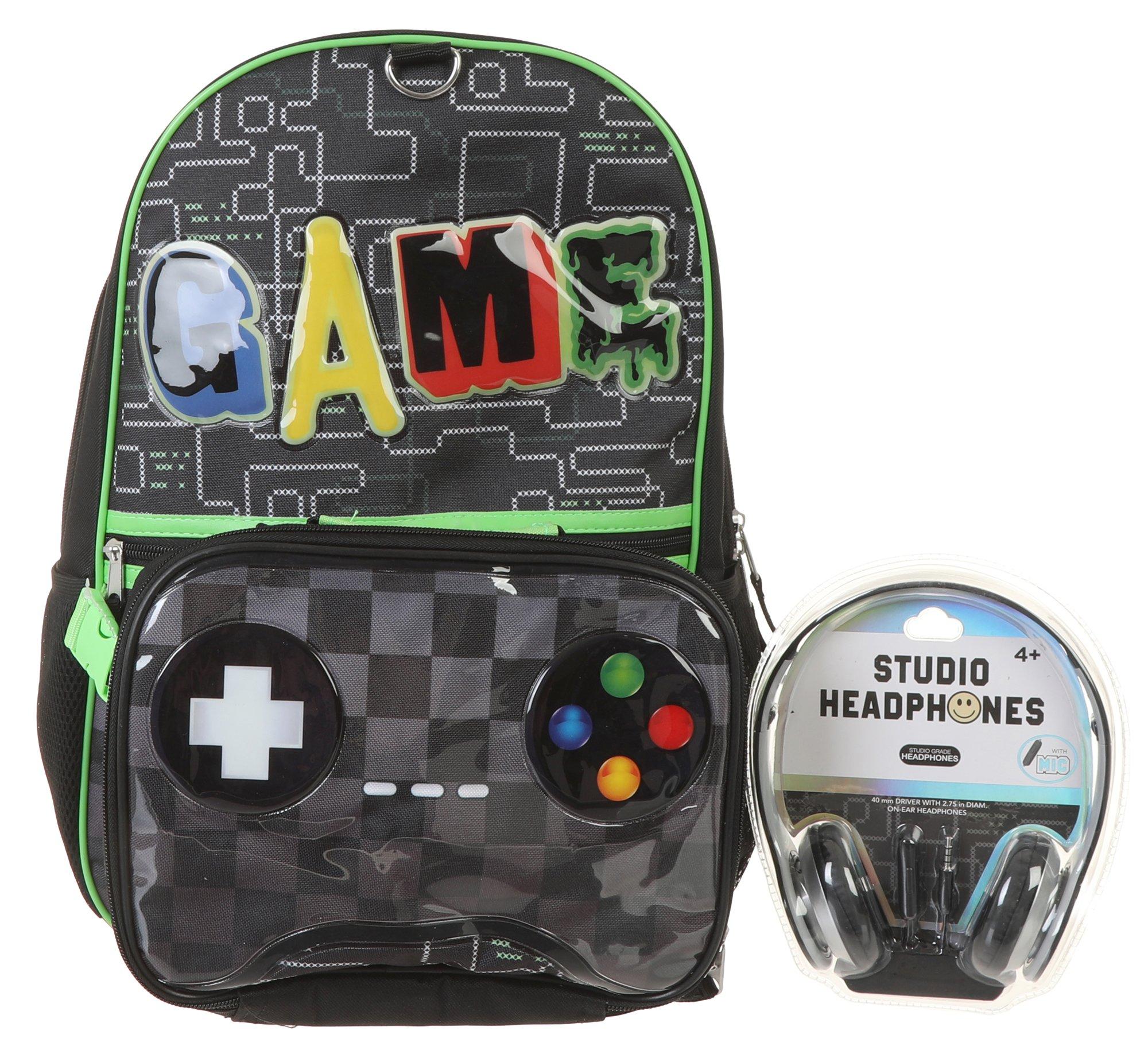 3 Pc Game Backpack & Lunchbox Set - Black Multi