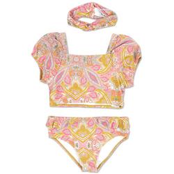 Girls 2 Pc Neon Paisley Swimsuit Set