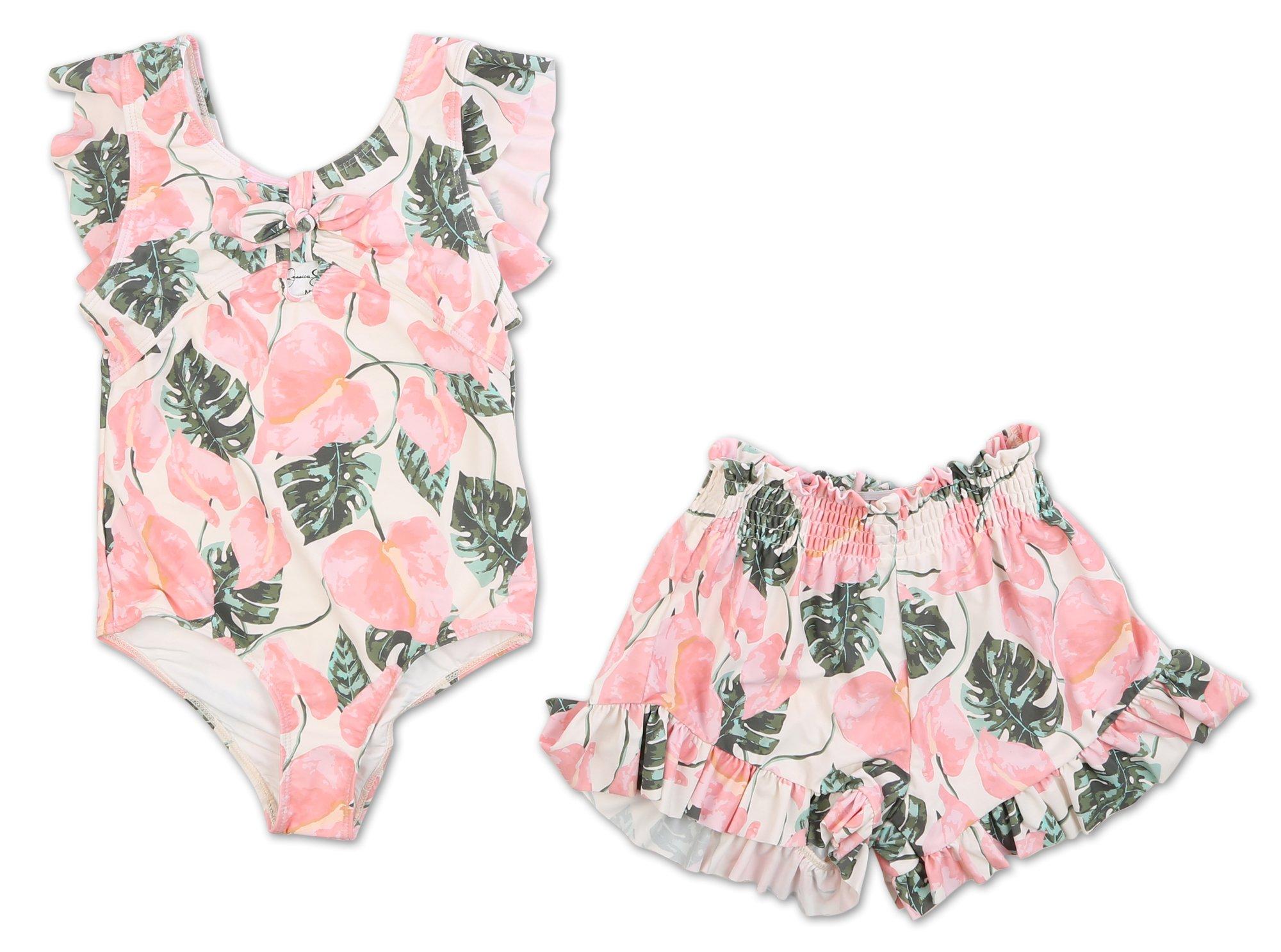 Girls 2 Pc Palm Leaf Swimsuit Set