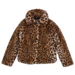 Girls Faux Fur Cheetah Print Jacket