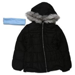 Girls Quilted Faux Fur Line Jacket - Black