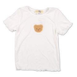 Girls Solid Ribbed Teddy Bear Patch Top - White