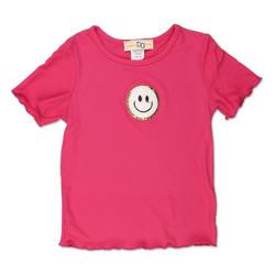 Girls Solid Ribbed Smiley Face Top - Pink