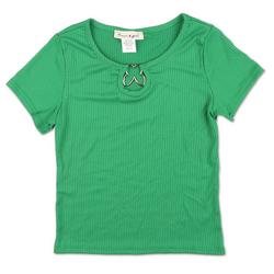 Girls Solid Ribbed Metal Butterfly Keyhole Top - Green