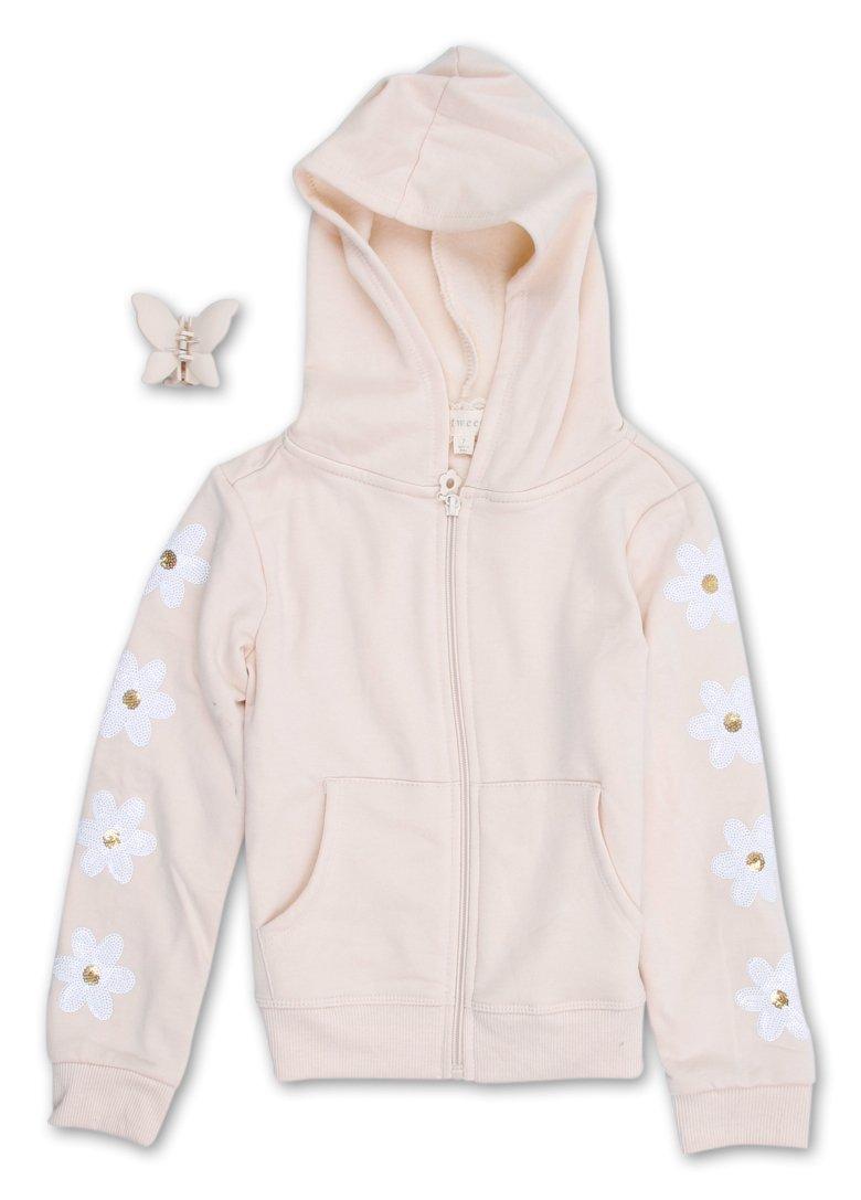 Girls 2 Pc Floral Hoodie w/Claw Clip