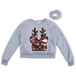 Girls Flip Sequin Reindeer Sherpa Sweater