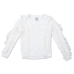 Girls Cable Knit Fringe Sweater - White