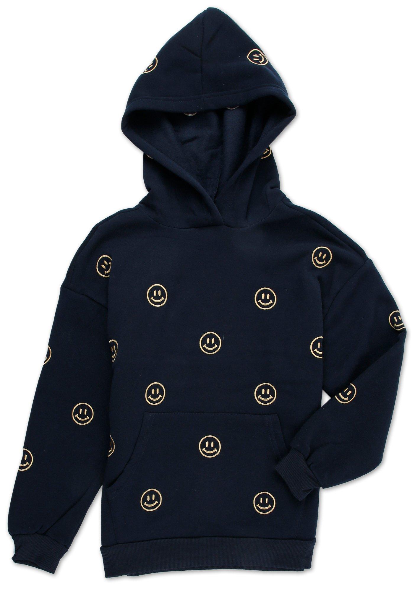 Girls Embroidered Smiley Face Hoodie