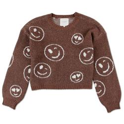 Girls Smiley Face Graphic Sweater