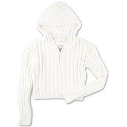 Girls Solid Ribbed Hooded Sweater