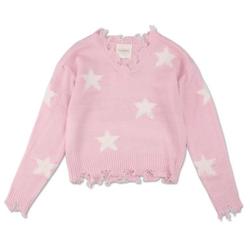 Girls Star Print Distressed Sweater