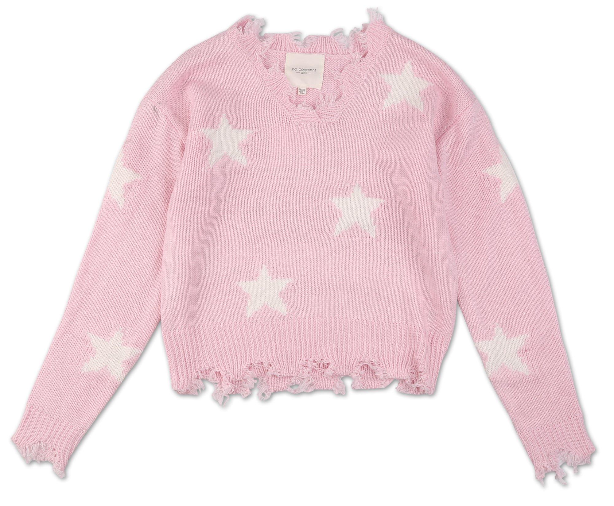 Girls Star Print Distressed Sweater