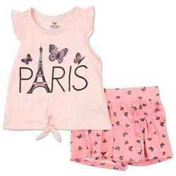 Girls 2 Pc Paris Shorts Set