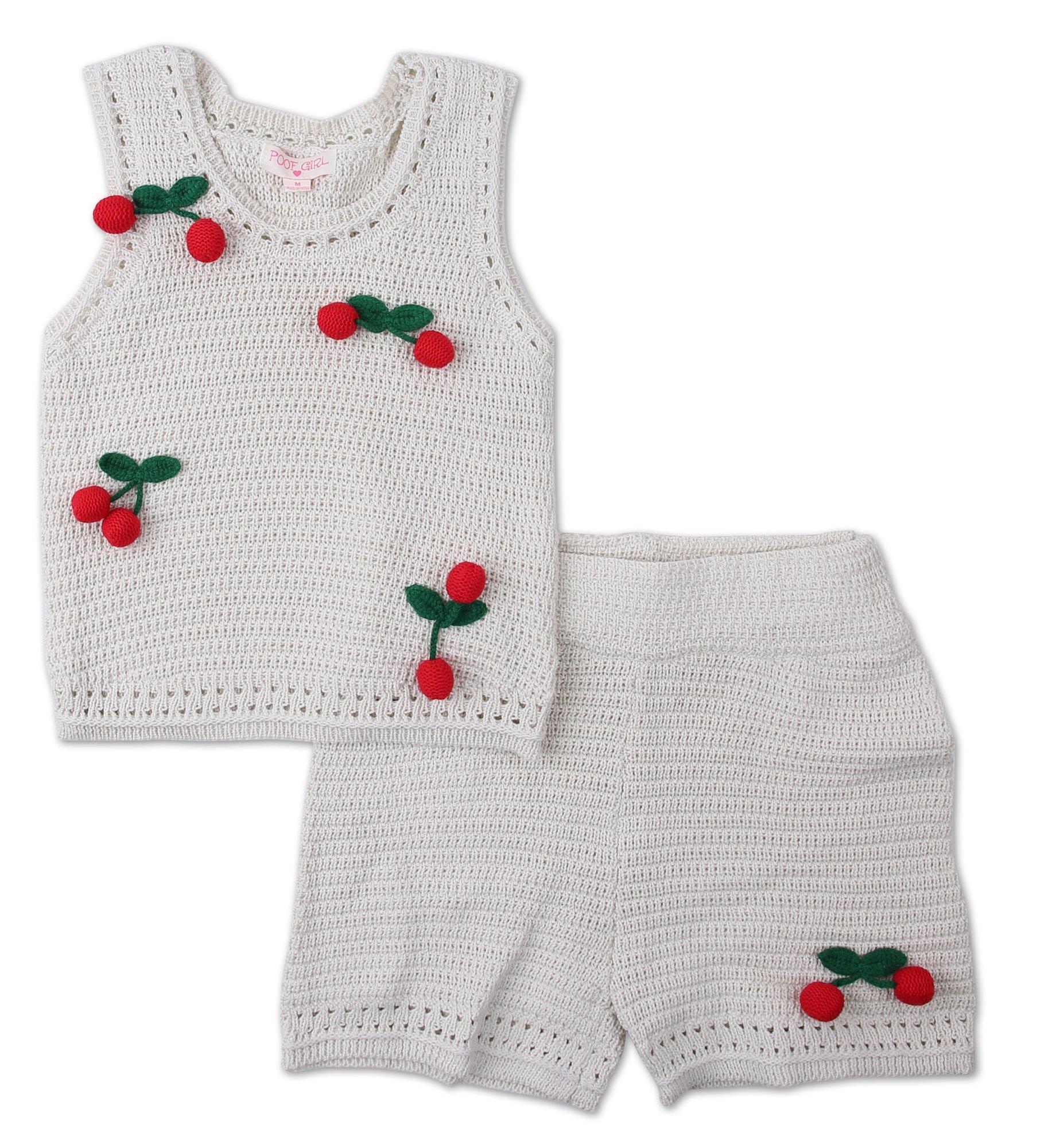 Girls 2 Pc Crocheted Cherry Shorts Set