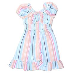 Girls Stripe Print Smocked Waist Dress
