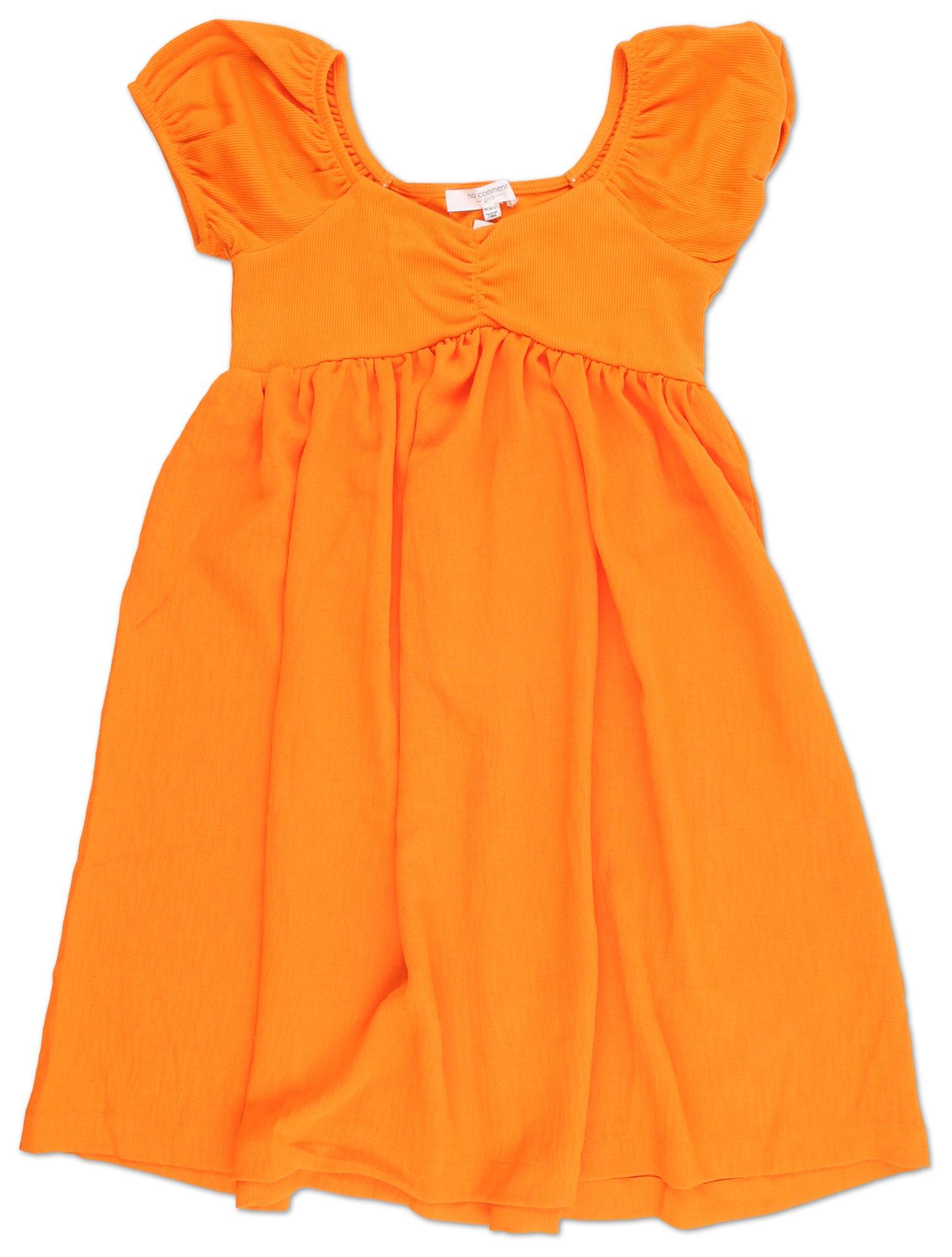 Girls Solid Ribbed Bodice Dress