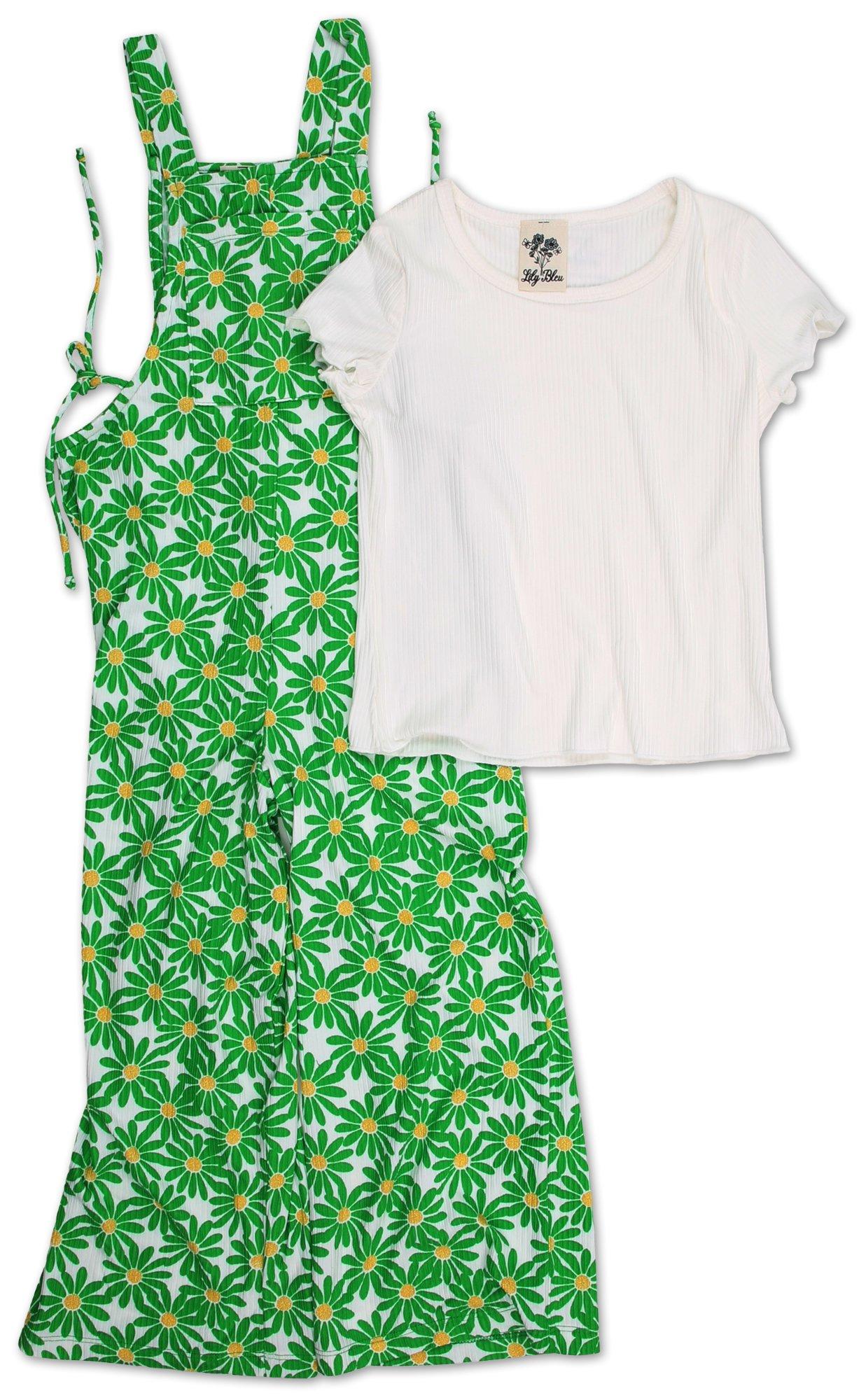 Girls 2 Pc Floral Print Jumpsuit
