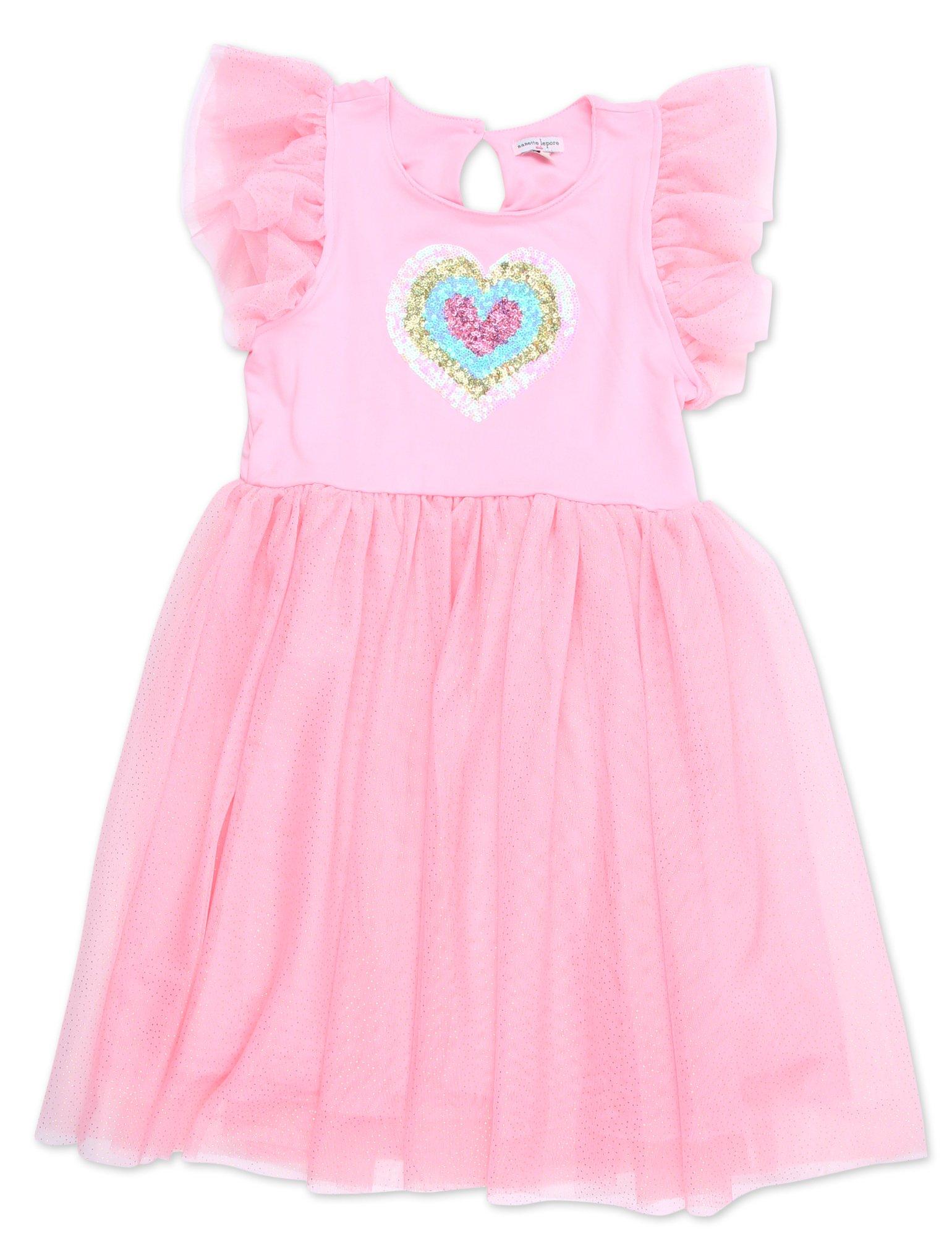 Girls Sequins Heart Tulle Dress