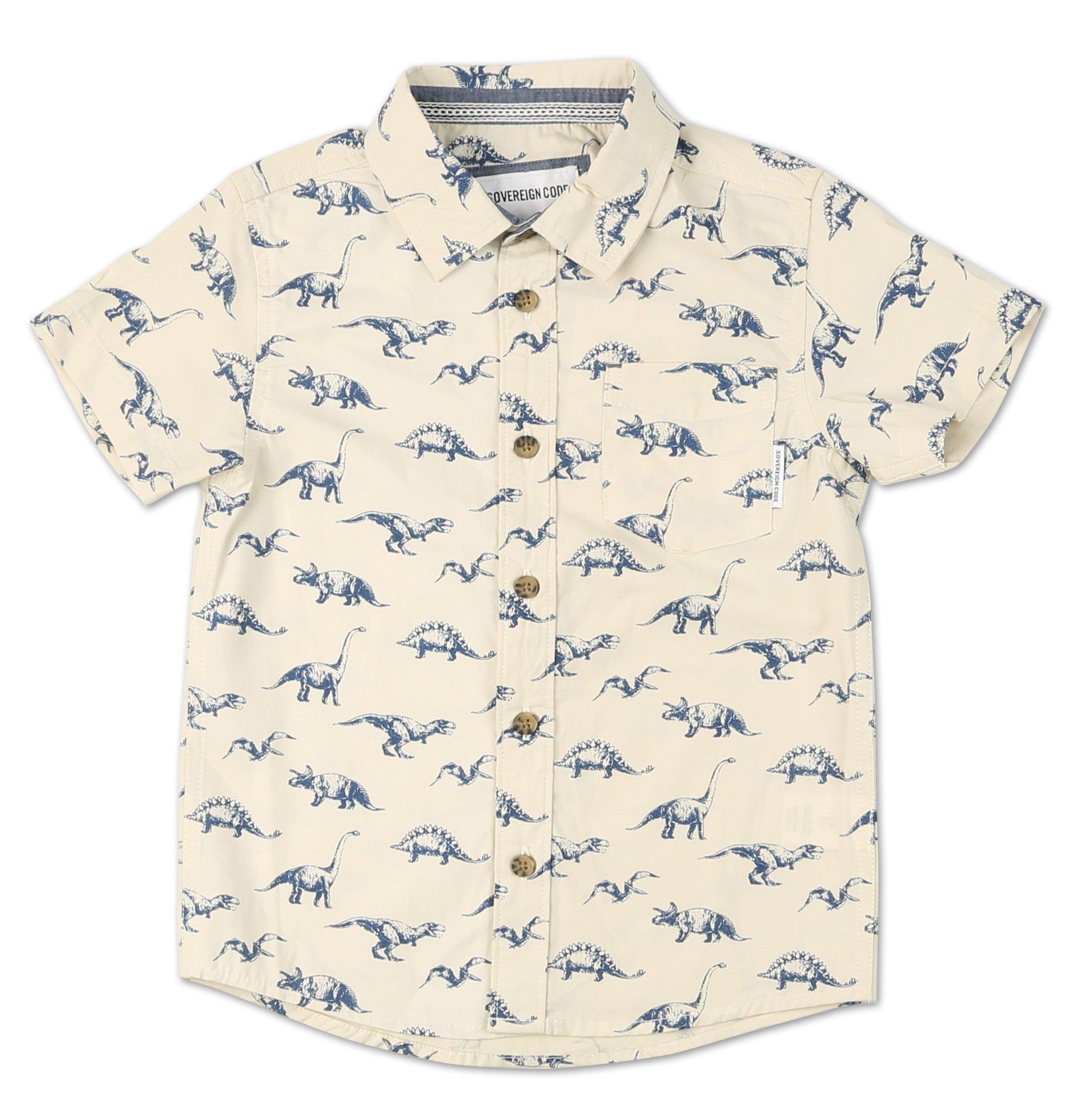 Little Boys Dinosaur Print Button Down Shirt