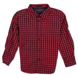 Boys Plaid Button Up Long Sleeve Shirt - Red