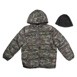 Boys Quilted Camo Puffer Hooded  Jacket - Green