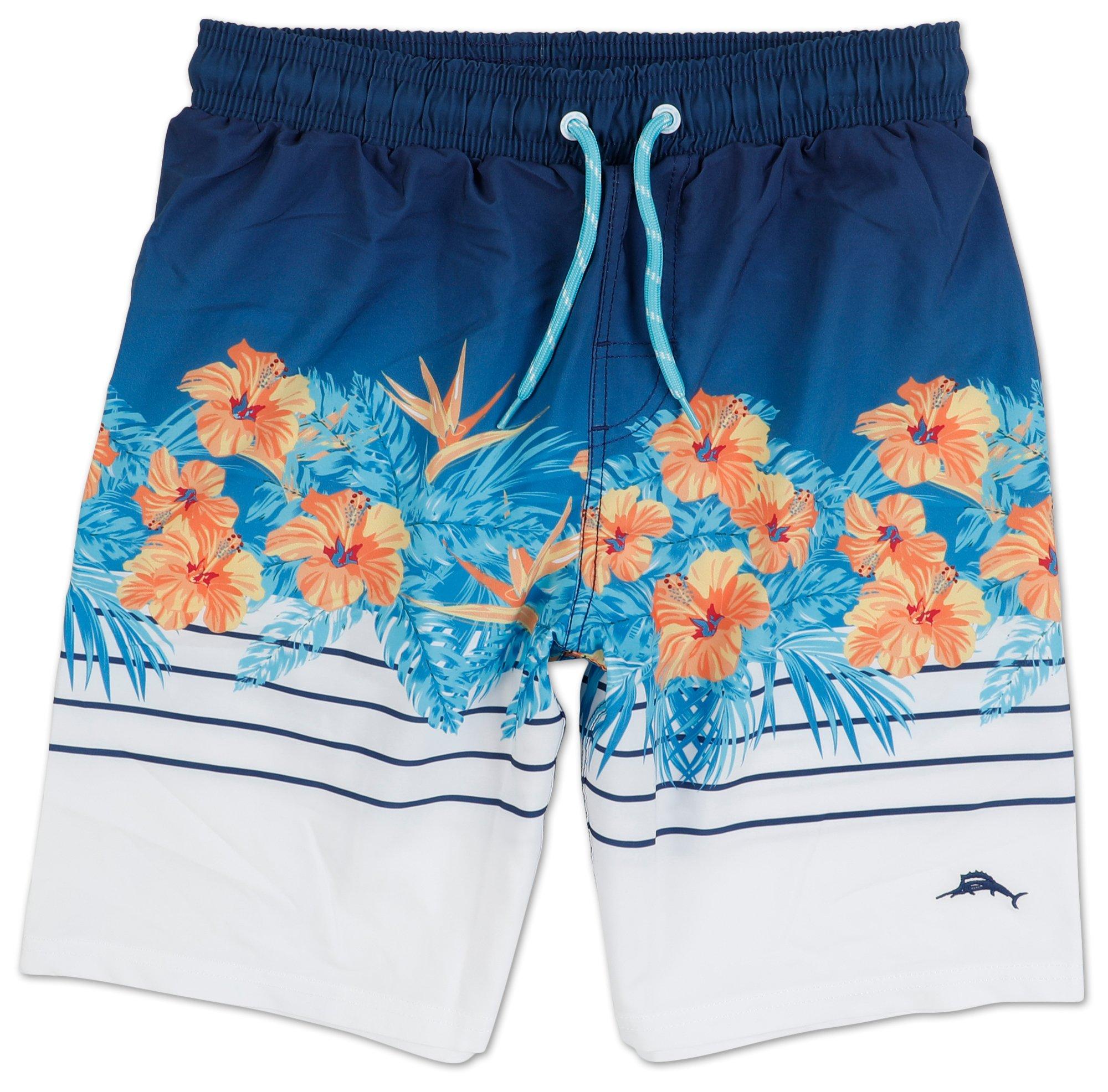 Boys Stripe Floral Swim Shorts