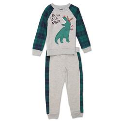Little Boys 2 Pc Christmas Dinosaur Pants Set - Multi
