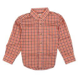 Boys Plaid Print Button Down Shirt - Orange