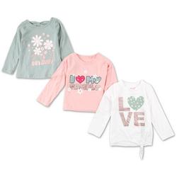 Toddler Girls 3 Pc Long Sleeve Printed Tops