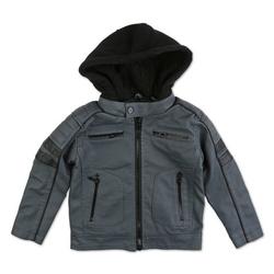 Toddler Boys Leather Hooded Jacket - Black