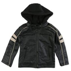 Toddler Boys Leather Hooded Jacket - Black