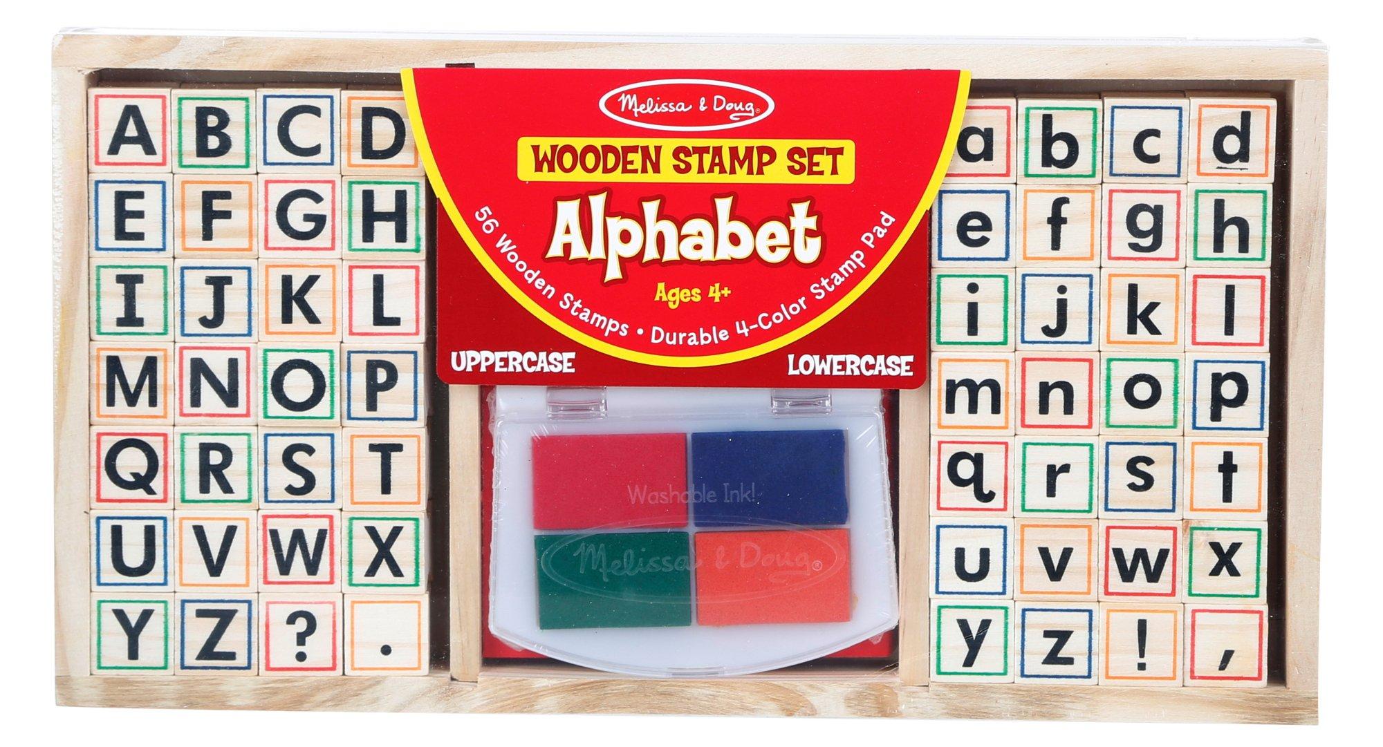 Melissa & Doug Wooden Alphabet Stamp Set - 56 Stamps With Lower-Case and  Capital Letters 