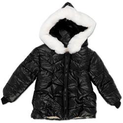 Toddler Girls Vegan Fur Puffer Jacket - Black