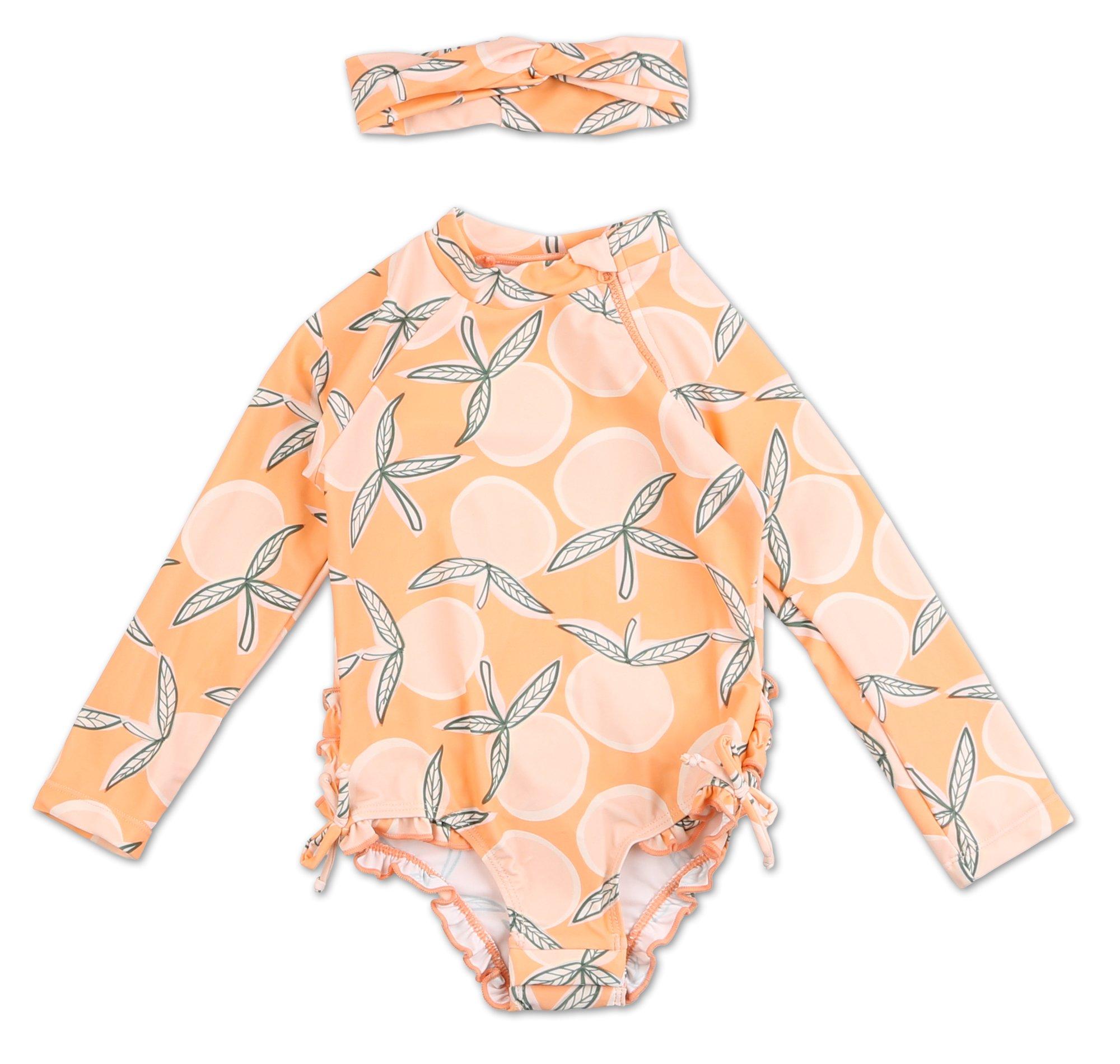 Toddler Girls 2 Pc One Piece Orange Print Swimsuit