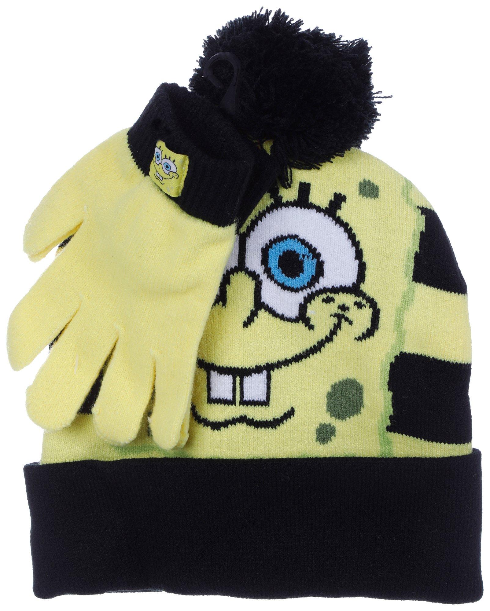 Boys Sponge Bob Hat & Gloves Set