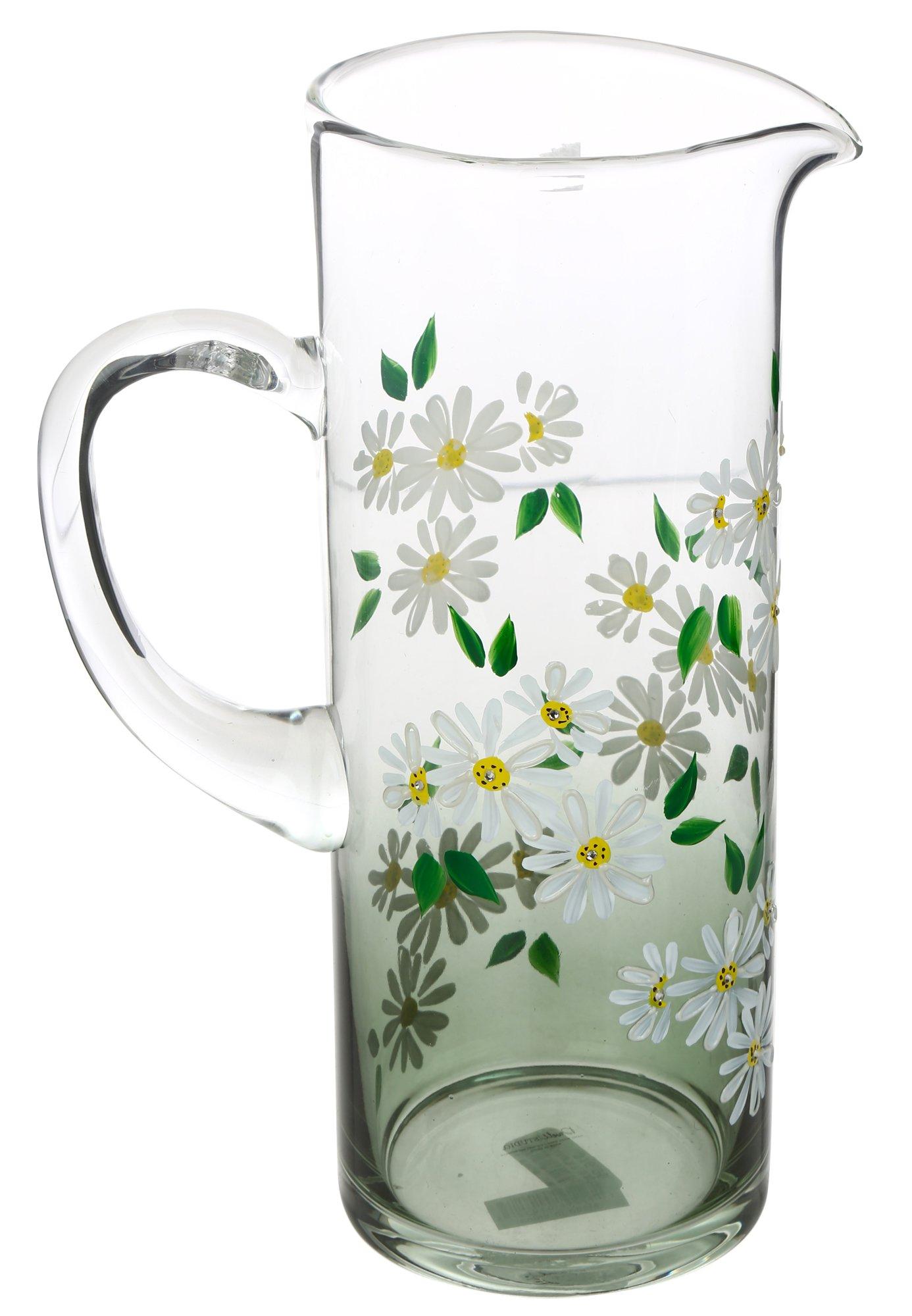 11 in. Daisy Glass Handpainted Drink Pitcher