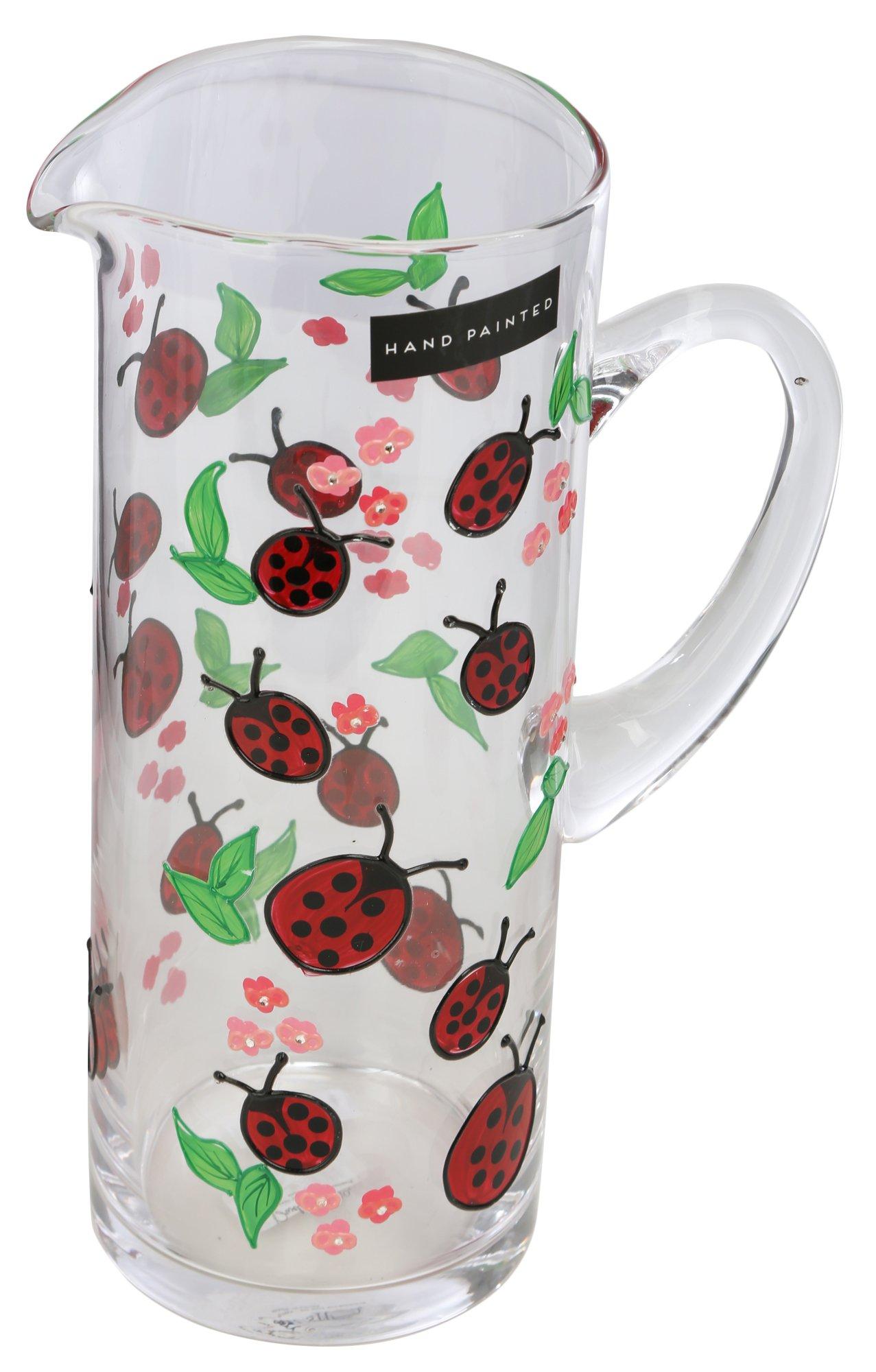 11 in Handpainted Glass Ladybug Drink Pitcher
