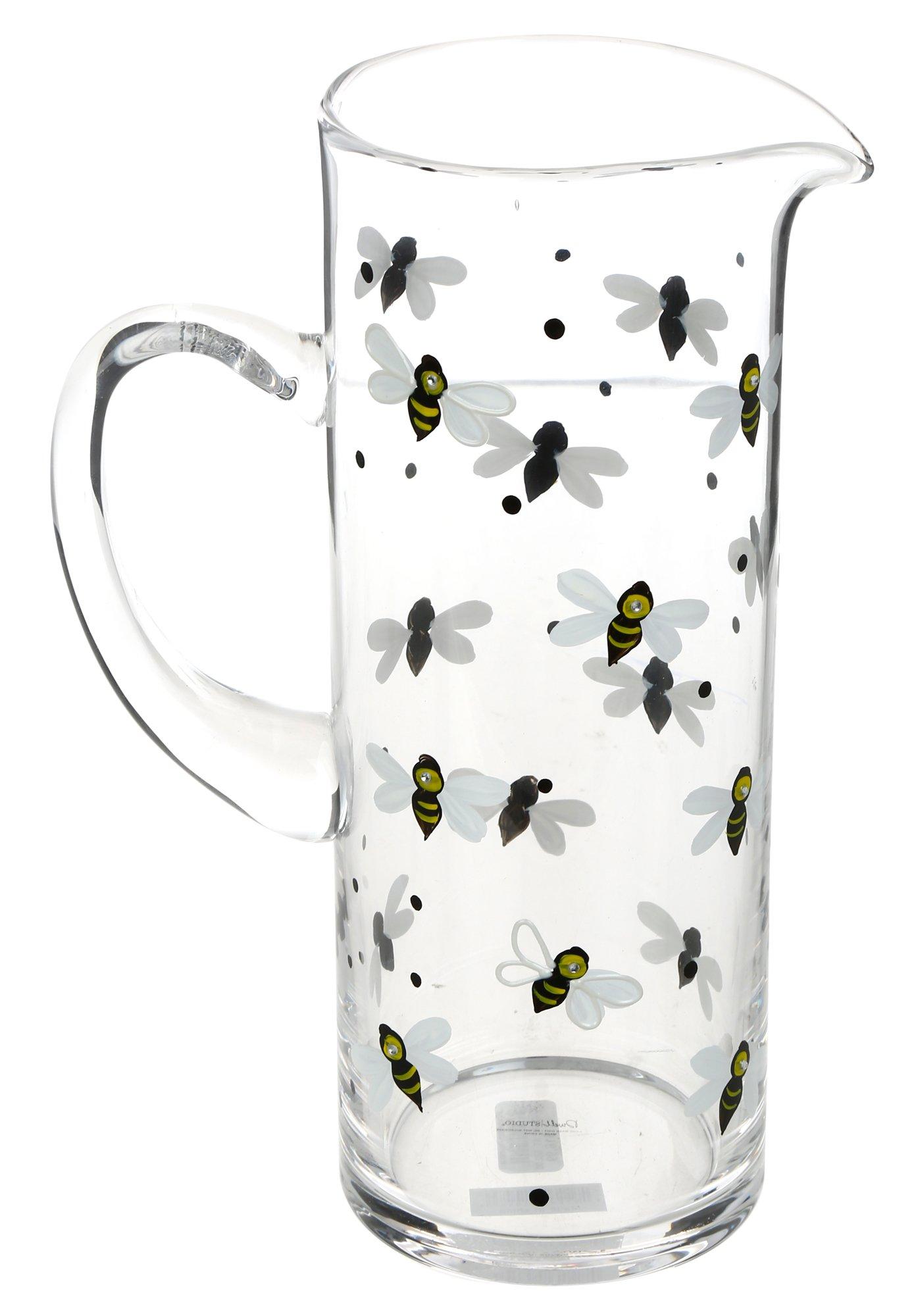 11 in. Bumblebee Handpainted Glass Drink Pitcher