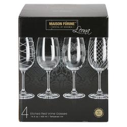 4 Pk Etched Red Wine Glasses