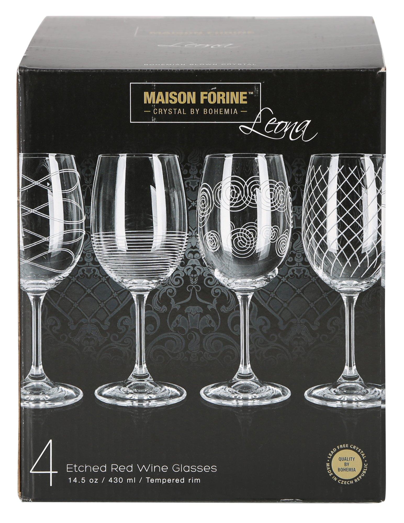 4 Pk Etched Red Wine Glasses