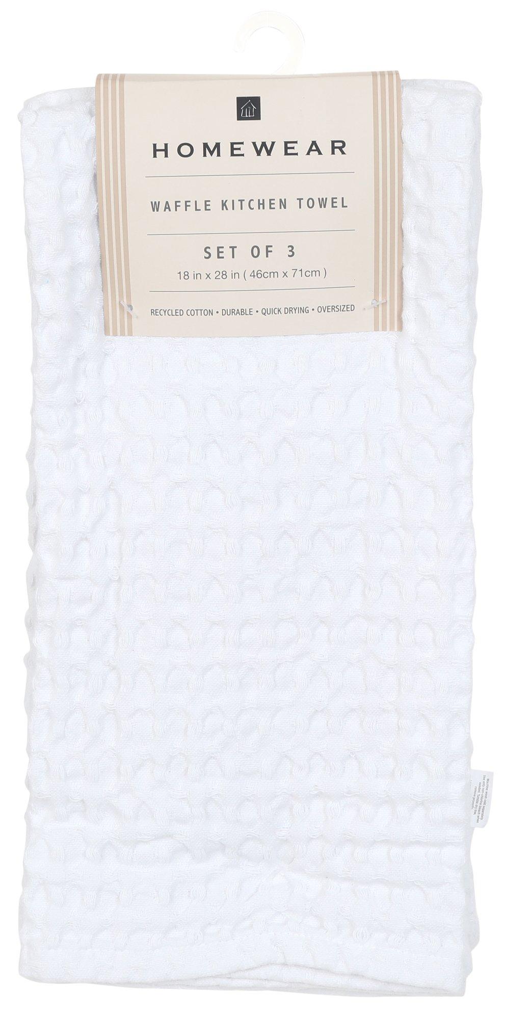 3 Pk Solid Nora Waffle Kitchen Towels