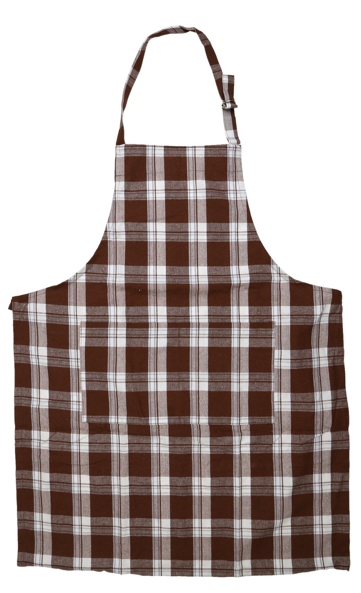 Plaid Print Kitchen Apron - Brown