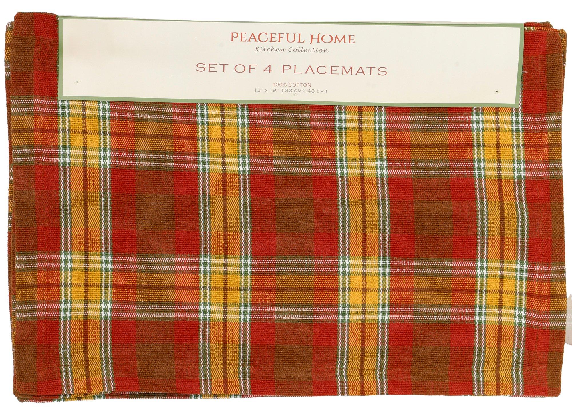 4 Pk Harvest Gingham Print Placemats - Multi