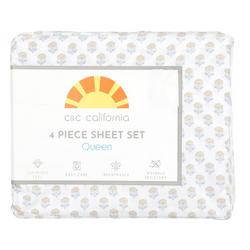 Queen 4 Pc Printed Sheet Set - White Multi
