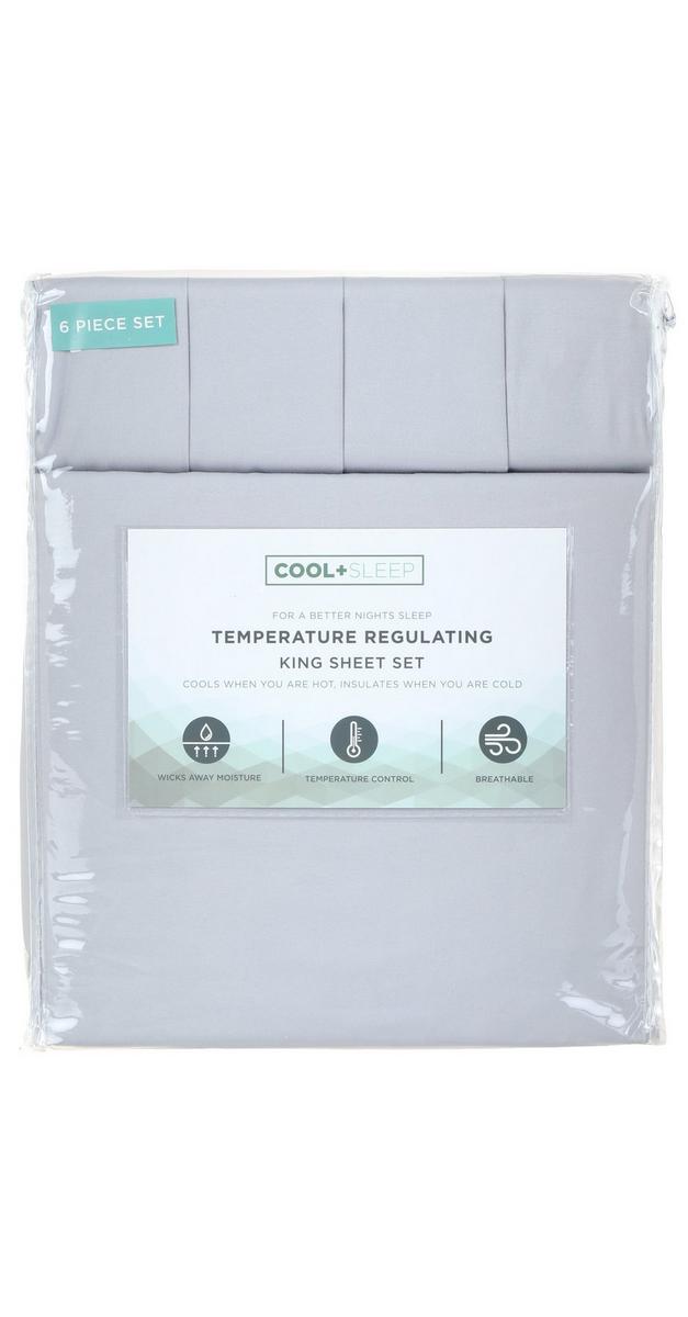 King Size 6 Pc Temperature Regulating Sheets Set Grey bealls