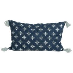 14x24 Embroidered Tassel Decorative Pillow - Blue