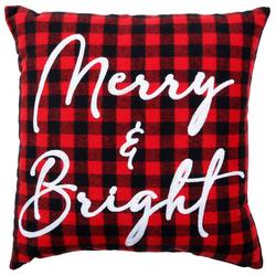 18x18 Christmas Merry and Bright Gingham Throw Pillow - Red