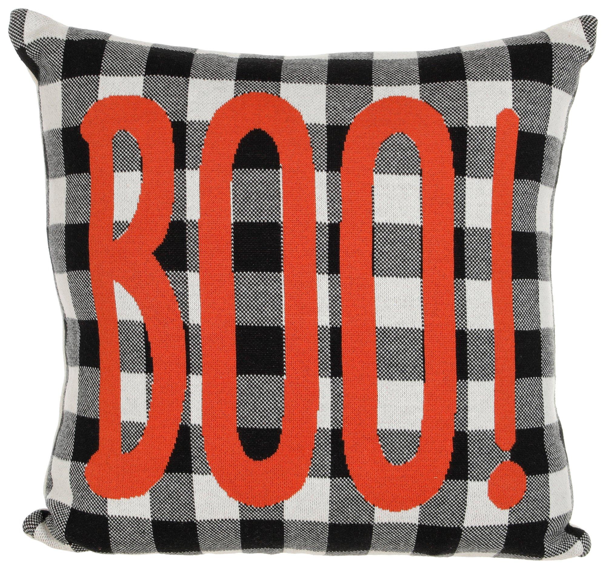 18x18 Plaid Boo Decorative Pillow - Black/White