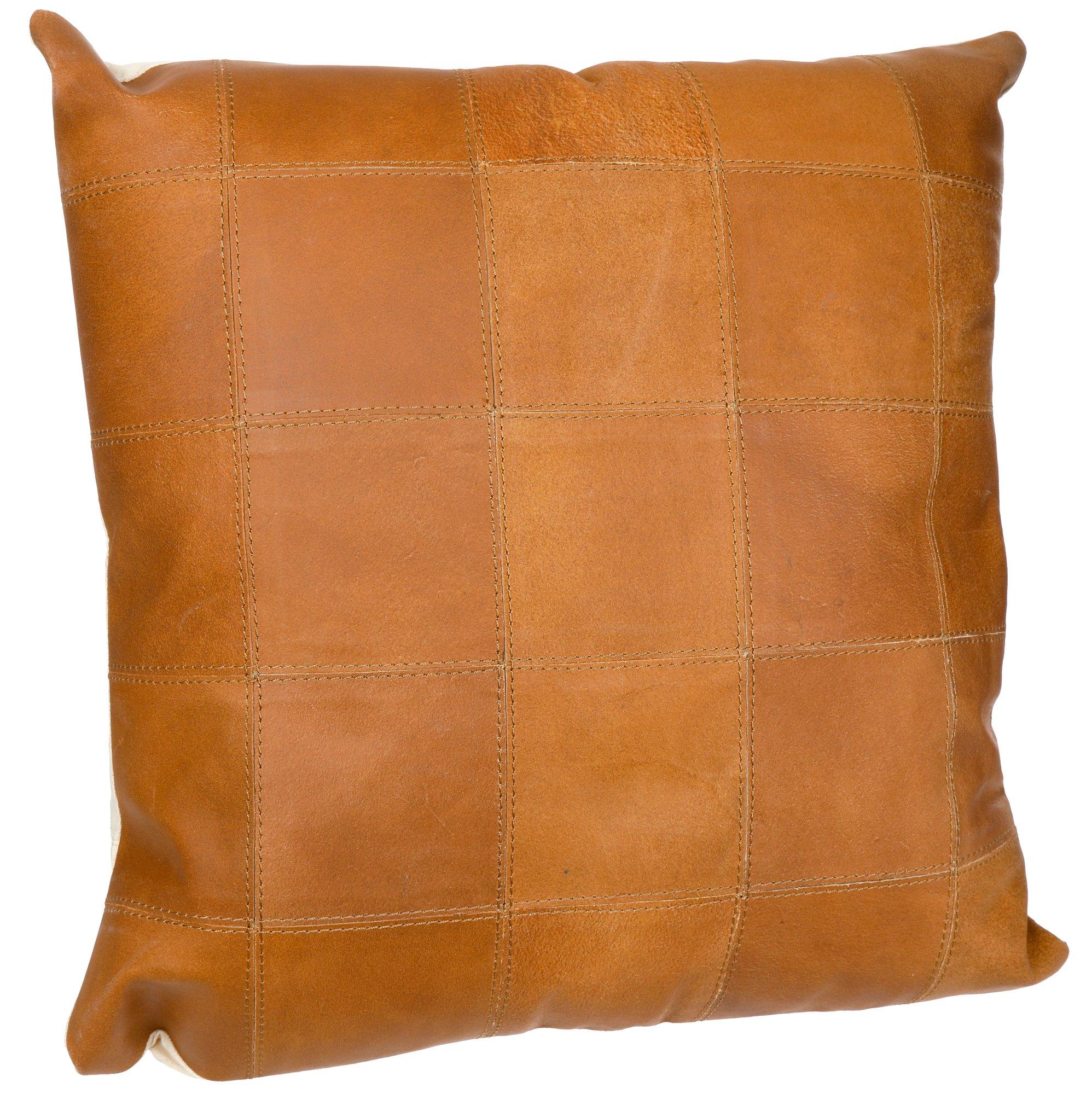 19x19 Faux Leather Decorative Throw Pillow - Tan